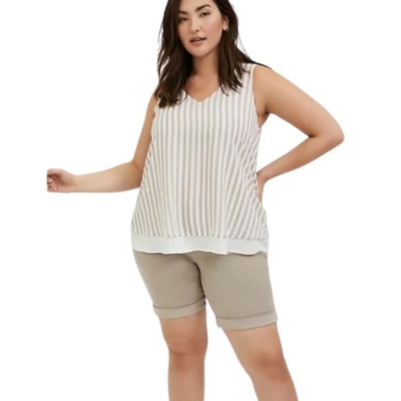 Torrid Womens Double Layer Tank Top In Ivory Taupe Stripe Chiffon Plus 6X - Picture 1 of 4